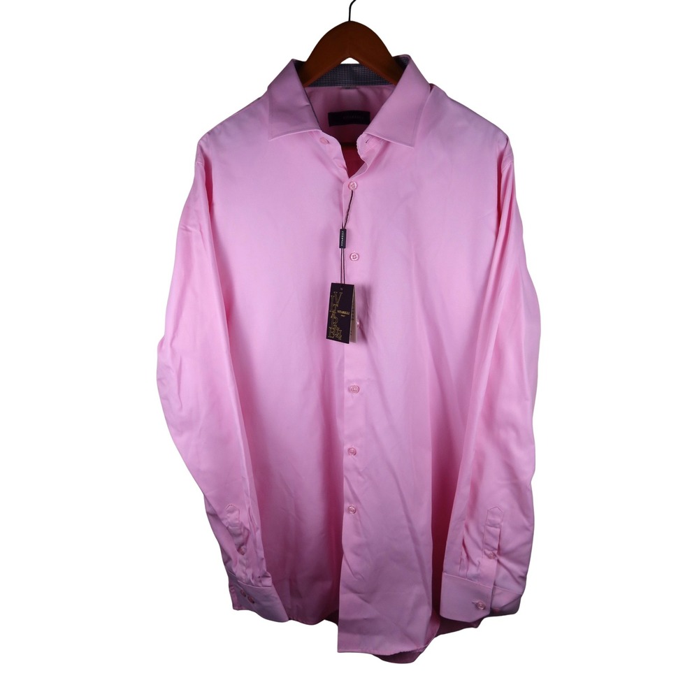 Vitarelli Mens Dress Shirt 17.5 36/37 Pink Long Sleeve NWT Contrast Collar